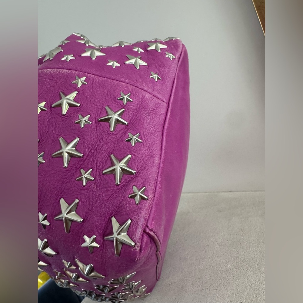 JIMMY CHOO Star Studded Pink Magenta Fushia Leather Tote Large Shoulder Bag - Picture 10 of 12
